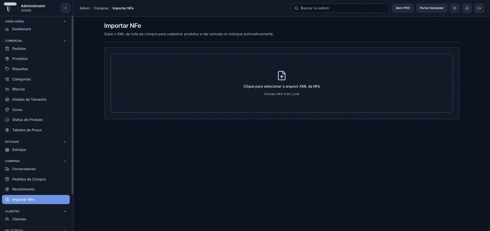Tela de upload do XML da NFe