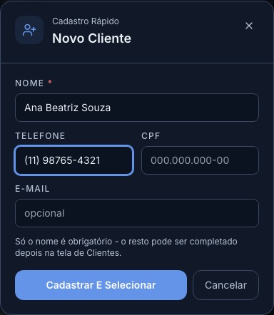 Cadastro rápido de cliente, com apenas o nome obrigatório