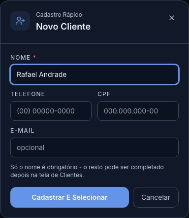 Cadastro rápido de cliente, aberto por cima do formulário de Novo Pedido