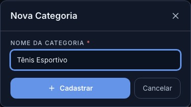Cadastro rápido de categoria, com só o nome obrigatório
