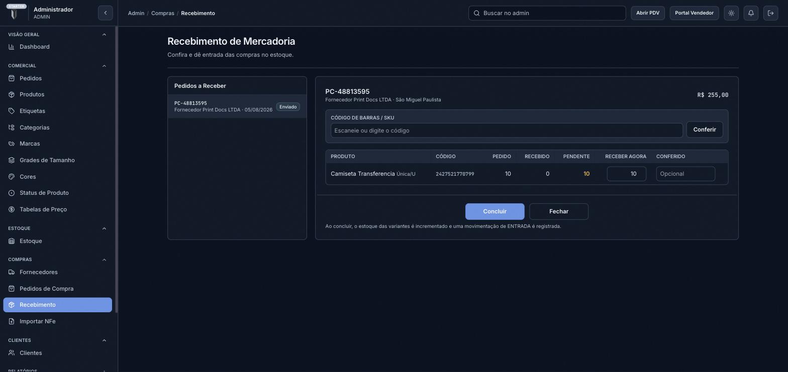 Tela de conferência do Recebimento de Mercadoria